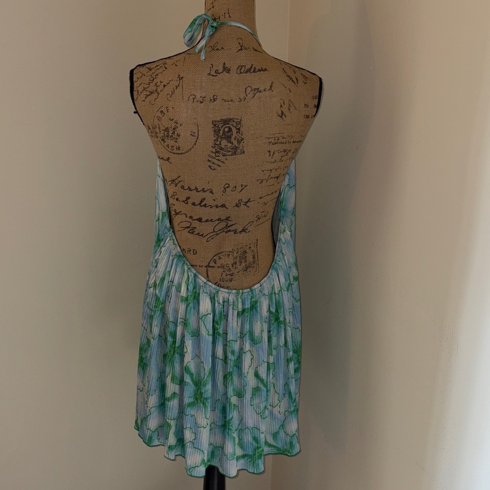 Blue & Green Floral Halter Tunic Dress - Picture 2 of 5